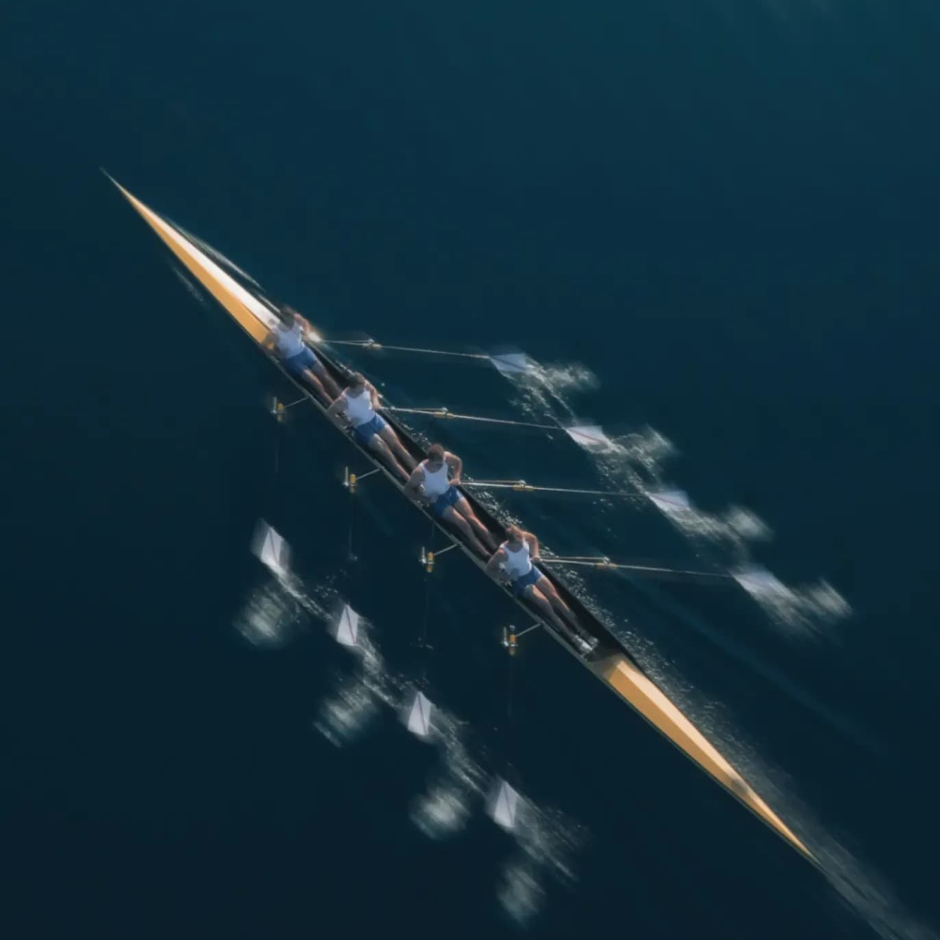 image of competetive rowing team from above